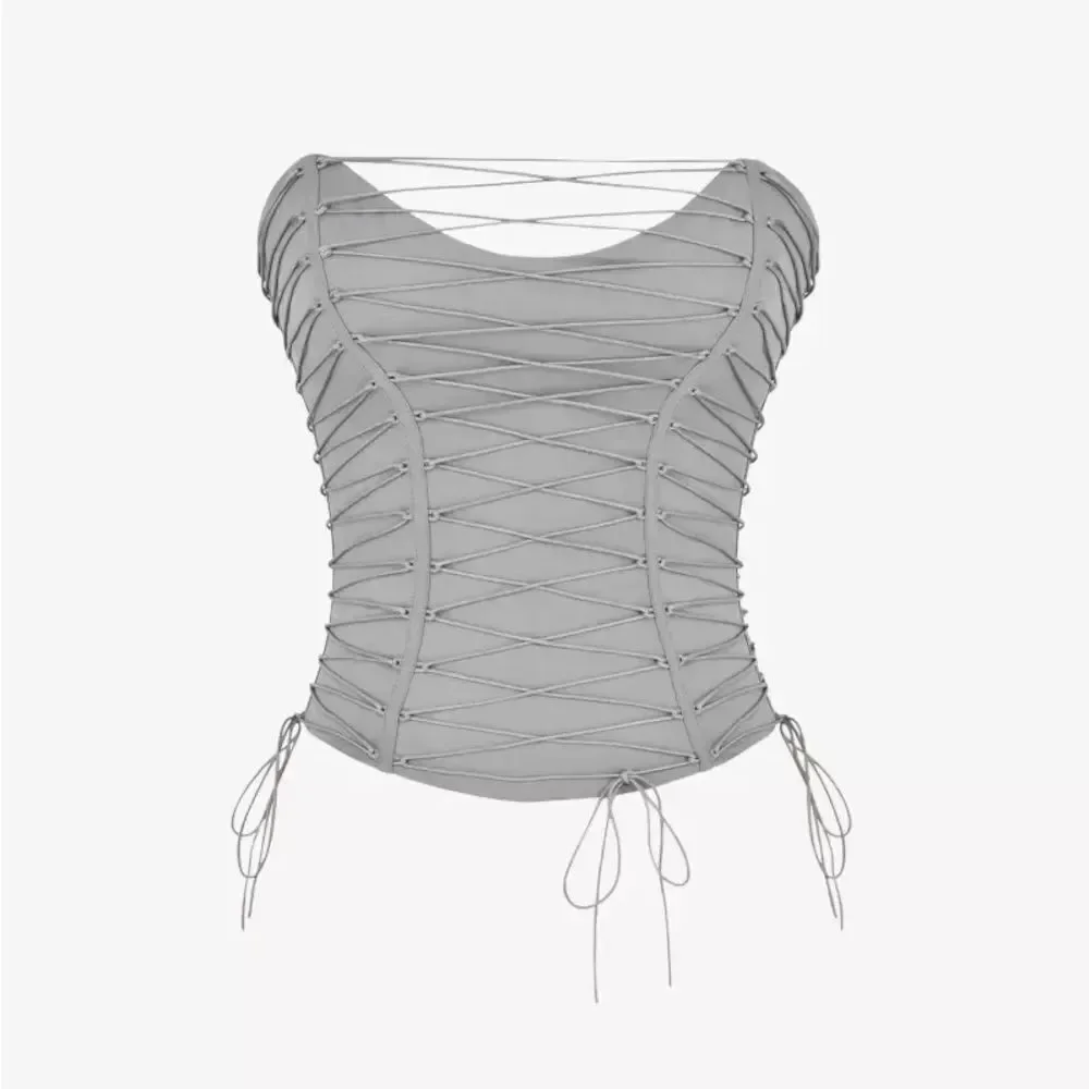 HOUSE OF CB Mirabelle Lace-Up Cotton-Blend Corset Top in ‘Smoke’